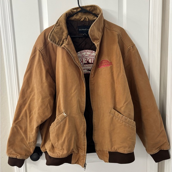 Men's Tan Bomber Jacket with Embroidered Logo - Picture 3 of 9